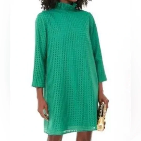 Tuckernuck Emerald Burnout Daphne Dress sz L Ruffle Collar Bow Mini Cocktail - Picture 15 of 15